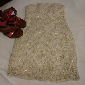 Gold and White Lace Party Dress